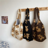 Cute Bear Print Portable Top-handle Bags